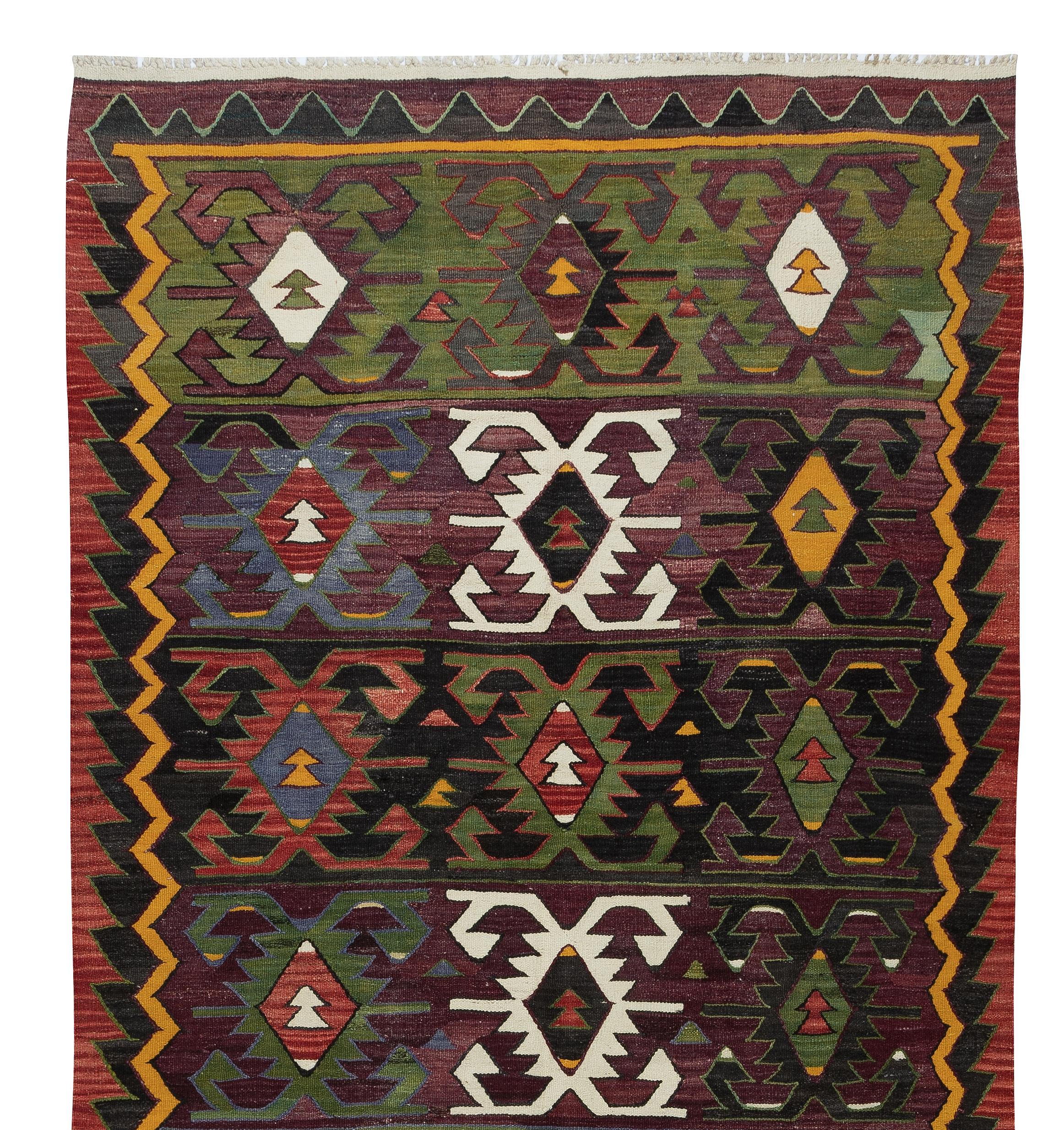 Turkish 5.3x11.5 Ft Colorful Vintage Hand-Woven Anatolian Kilim, Flat-Weave Runner Rug For Sale