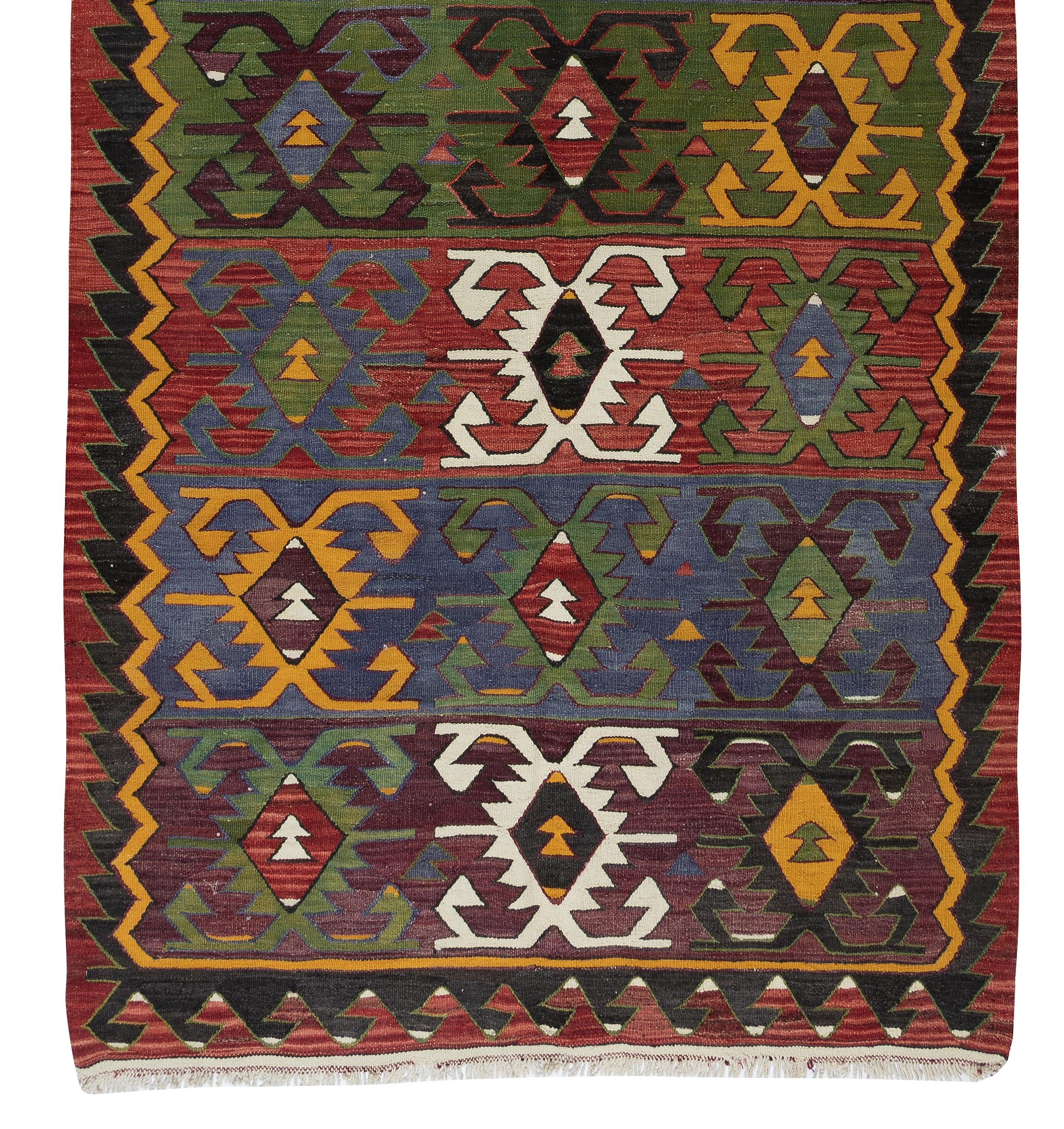 20th Century 5.3x11.5 Ft Colorful Vintage Hand-Woven Anatolian Kilim, Flat-Weave Runner Rug For Sale