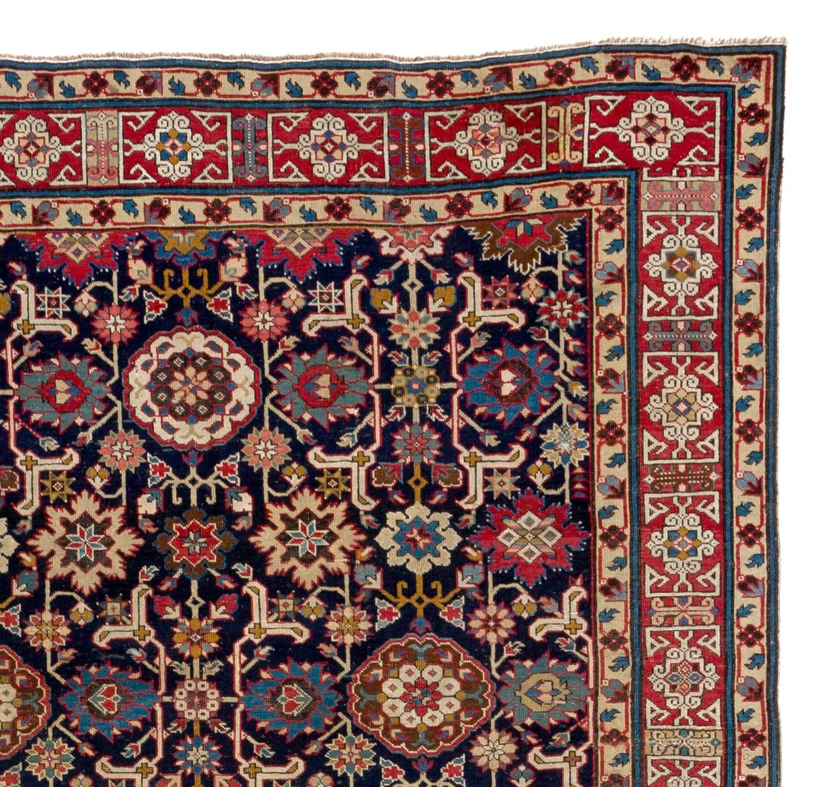 Hand-Knotted 5.3x12 ft Museum Quality Antique Caucasian Kuba Rug, circa 1840 For Sale