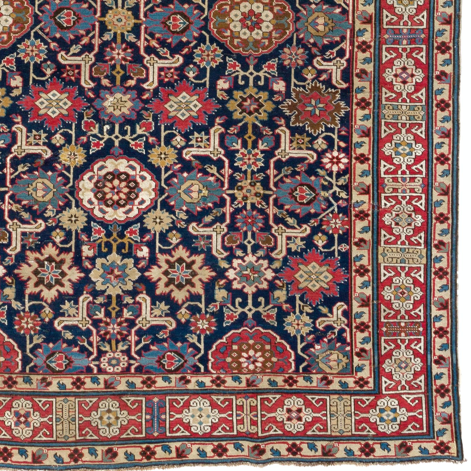 Hand-Knotted 5.3x12 ft Museum Quality Antique Caucasian Kuba Rug, circa 1840 For Sale