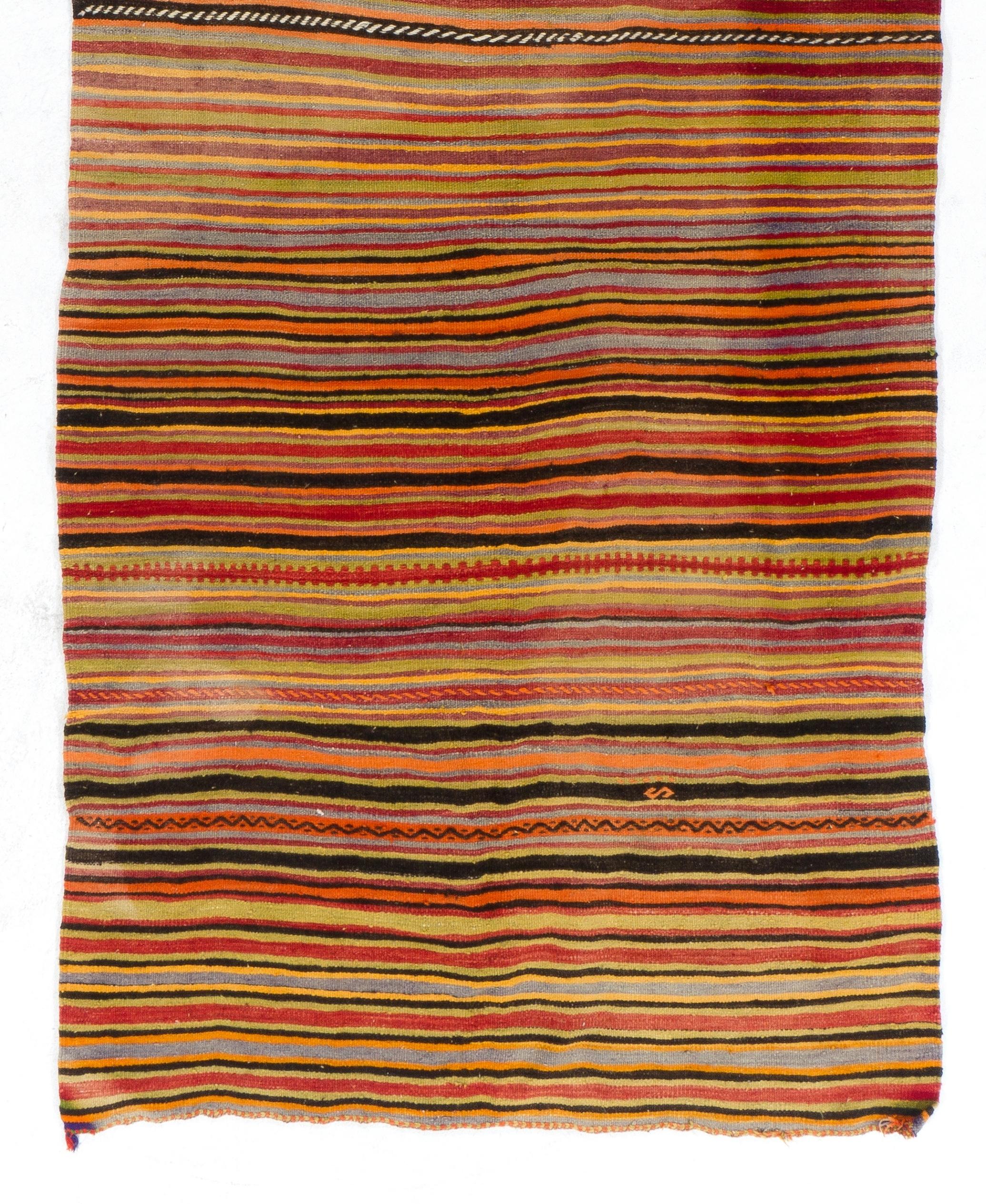 5.3x12.8 ft Handgewebter, gestreifter, anthrazitischer Kelim „Flat-weave“, Wendbar (Türkisch) im Angebot