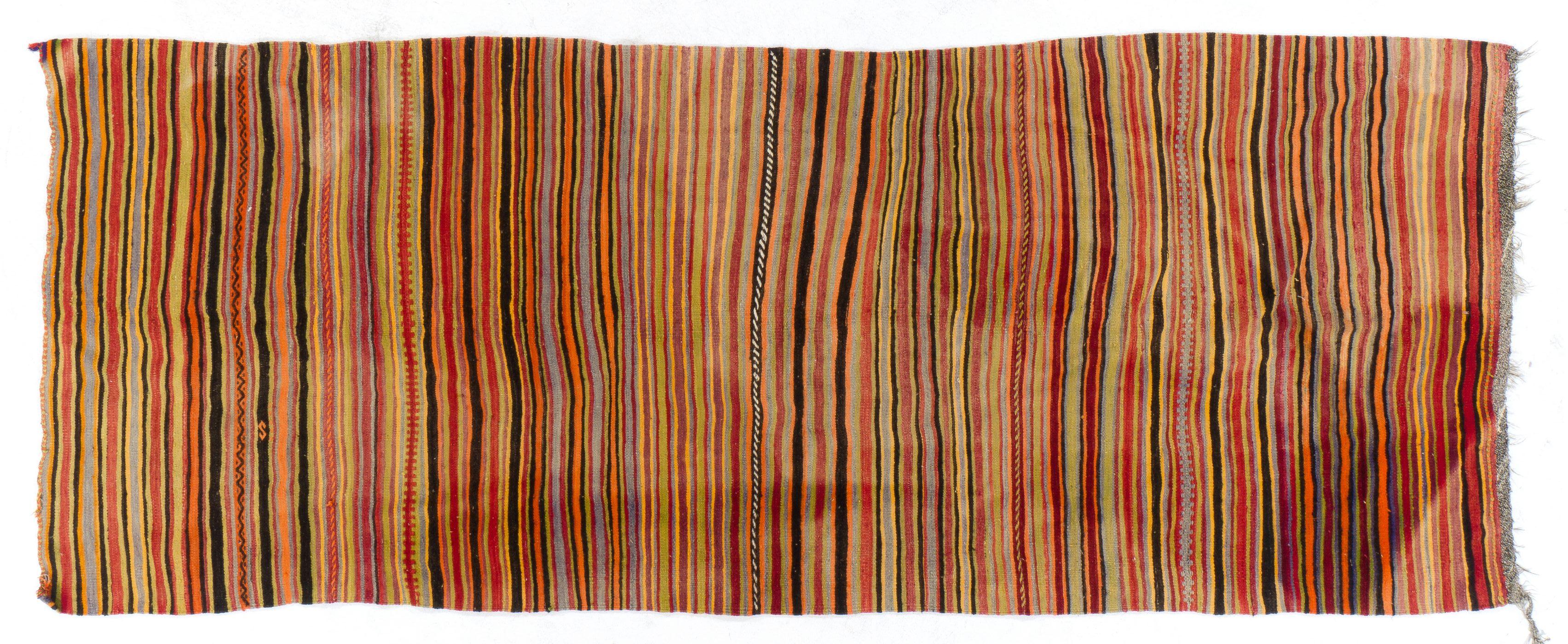 5.3x12.8 ft Handgewebter, gestreifter, anthrazitischer Kelim „Flat-weave“, Wendbar im Zustand „Gut“ im Angebot in Spring Valley, NY