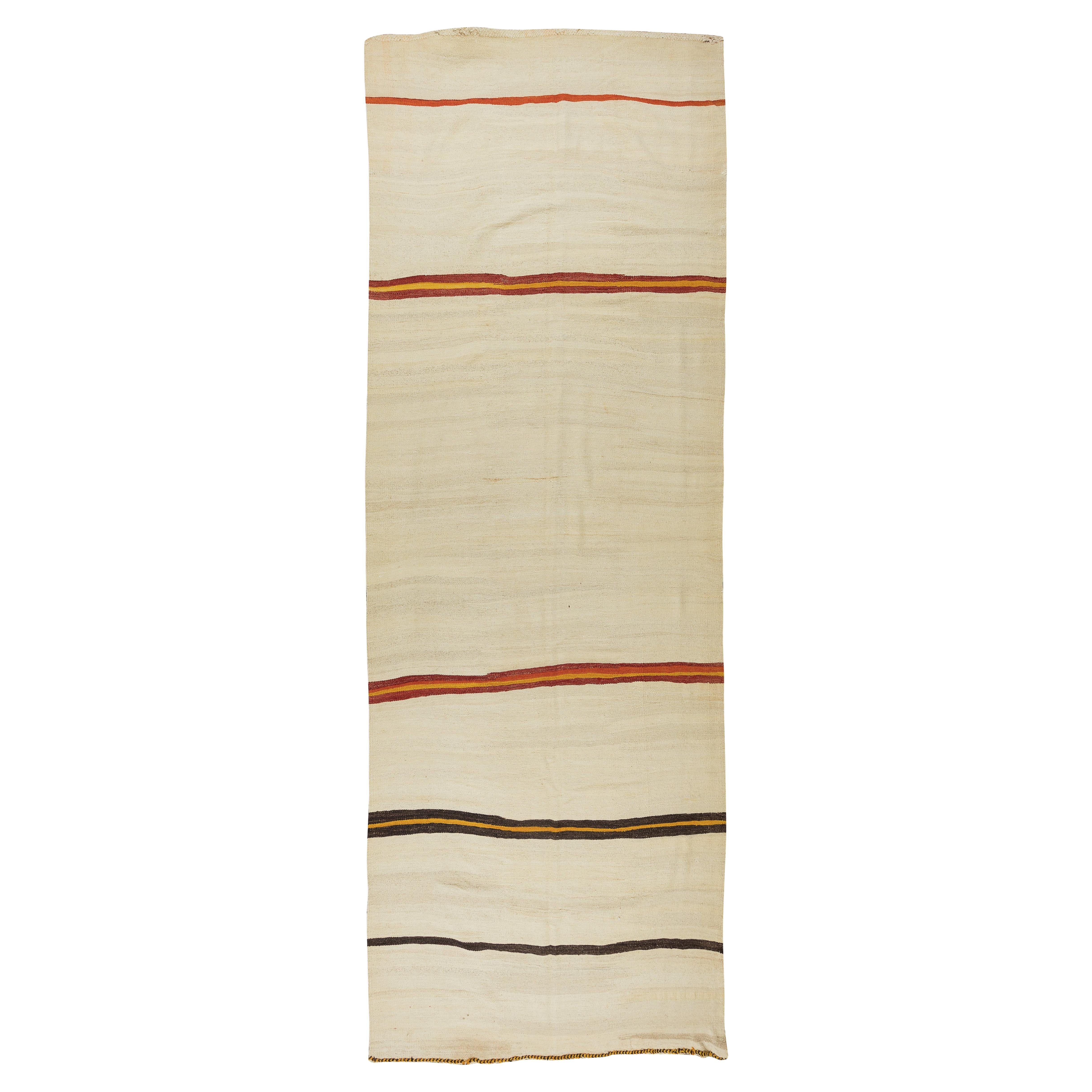 Tapis de couloir turc vintage Kilim en laine naturelle à tissage plat 5,3 x 1,44 m