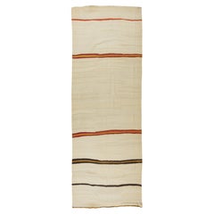 5.3x14.5 Ft Vintage Turkish Runner Kilim Made of Natural Wool, Tappeto a trama piatta