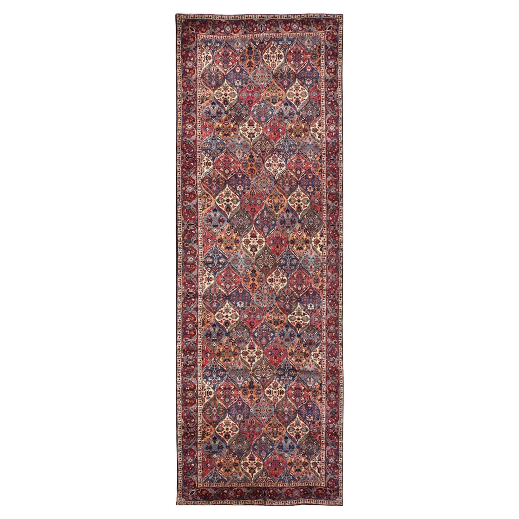 5
3"x17
3" Red Antique Persian Yazd Garden Design Wool Hand Knotted Runner Rug