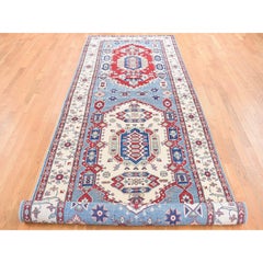 5'3"x19'9" Blue Hand Knotted 100% Wool Kazak Extra Wide and Narrow Runner Rug
