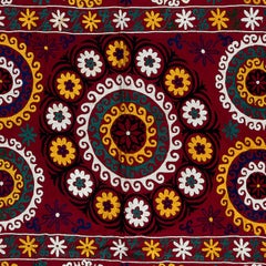 5.3x6 Ft Silk Wall Hanging, Embroidered Throw, 1970s Bedspread, Red Tablecloth