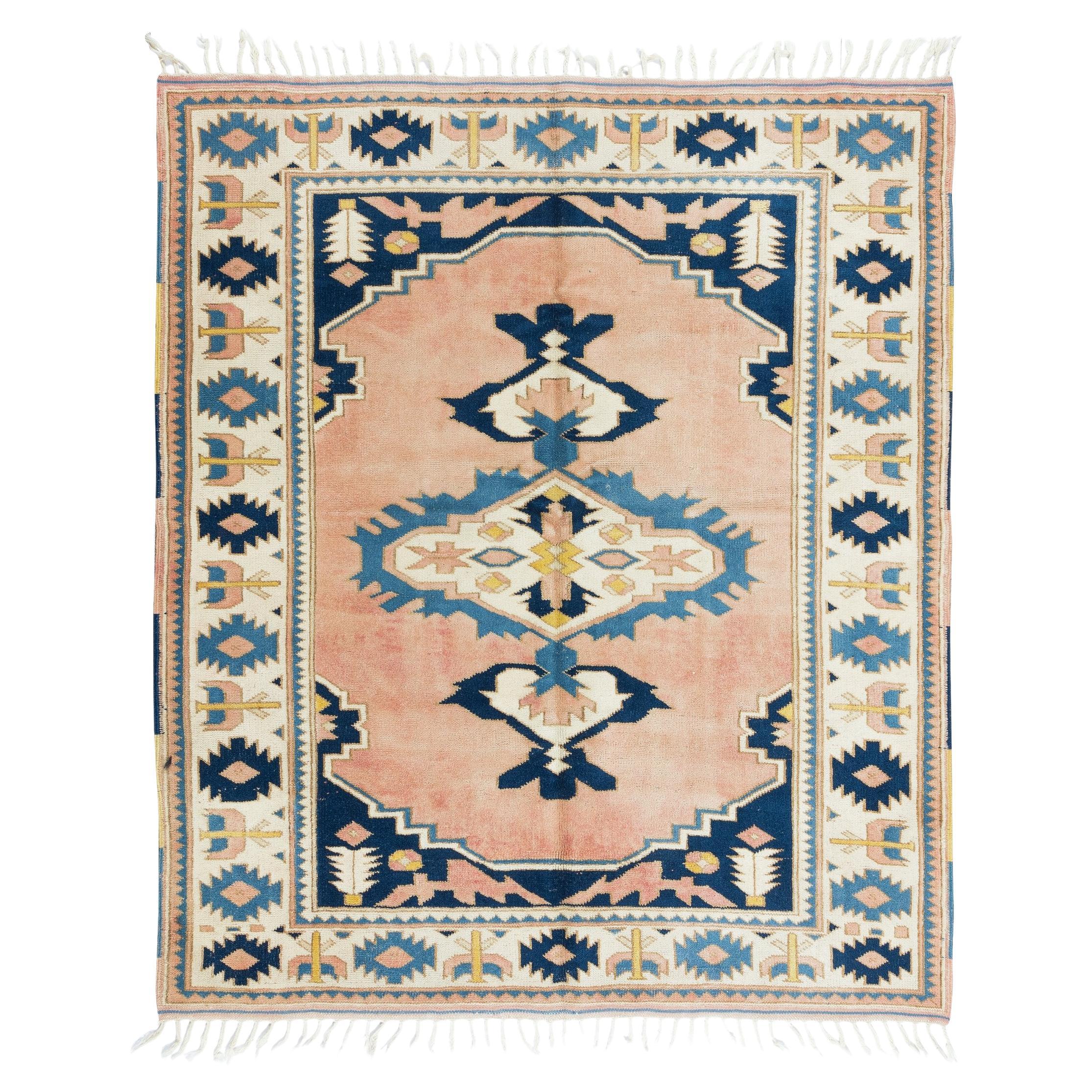 5.3x6 Ft handgefertigt 1960er Jahre anatolischen Bereich Teppich mit geometrischen Medaillon Design