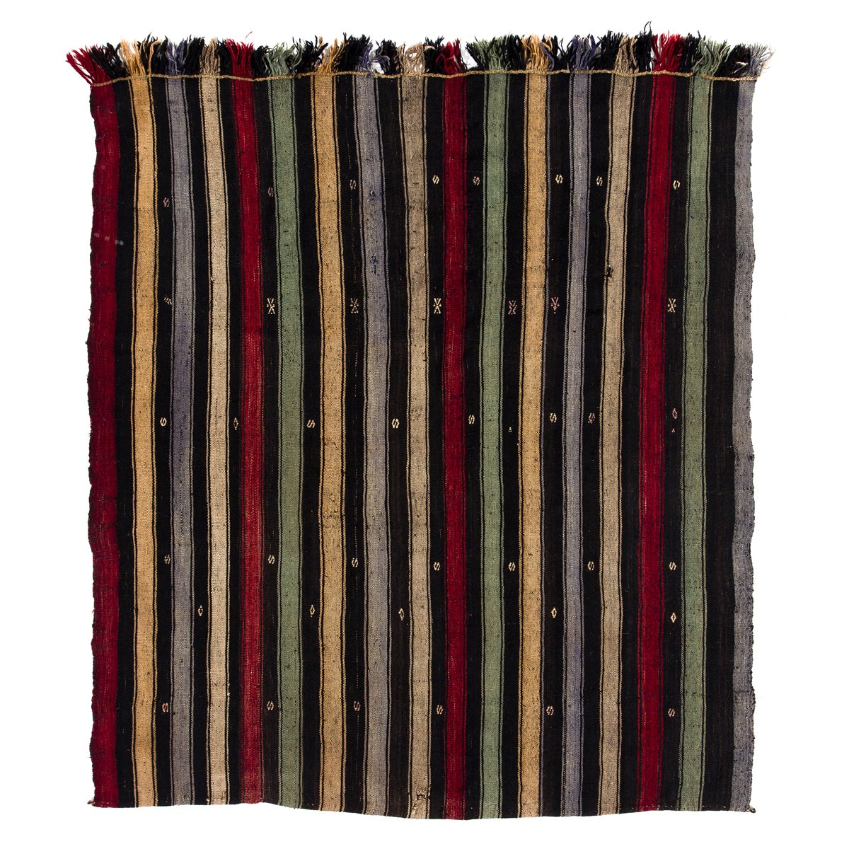 5.3x6 Ft Turkish Kilim 'Flat-Weave' with Vertical Bands, 100% Wool, Colorful Rug