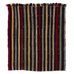 5.3x6 Ft Turkish Kilim 'Flat-Weave' with Vertical Bands, 100% Wool, Colorful Rug