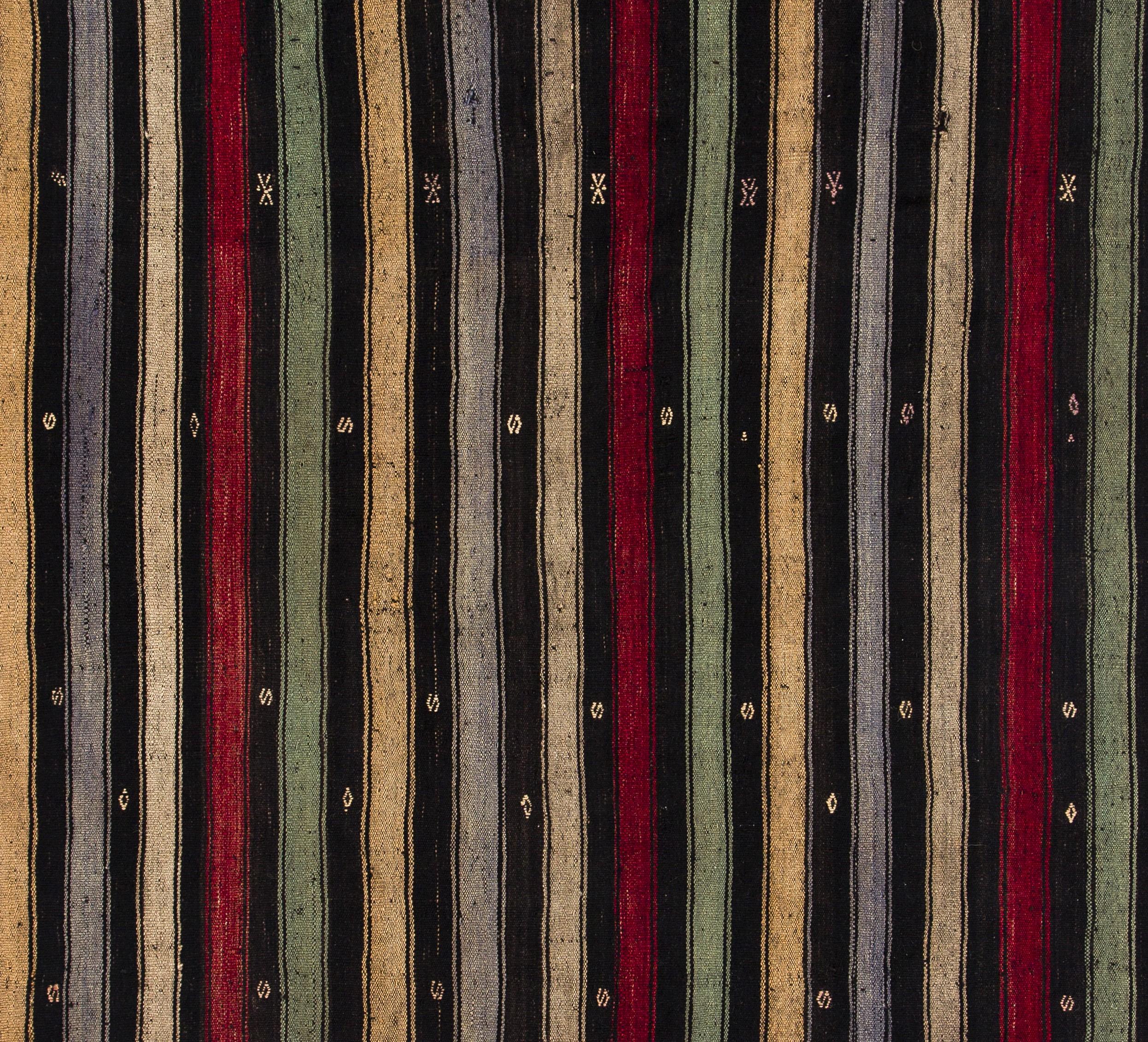 5.3x6 Ft Türkischer Kelim „Flat-Weave“ mit vertikalen Bändern, 100 % Wolle, farbenfroher Teppich (Handgewebt) im Angebot