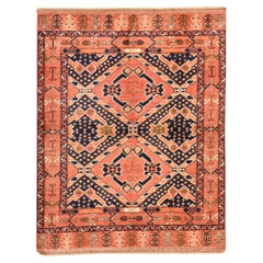 5'3"x6'6" Orange Afghan Ersari with Geometric Design Soft Wool Hand Knotted Rug