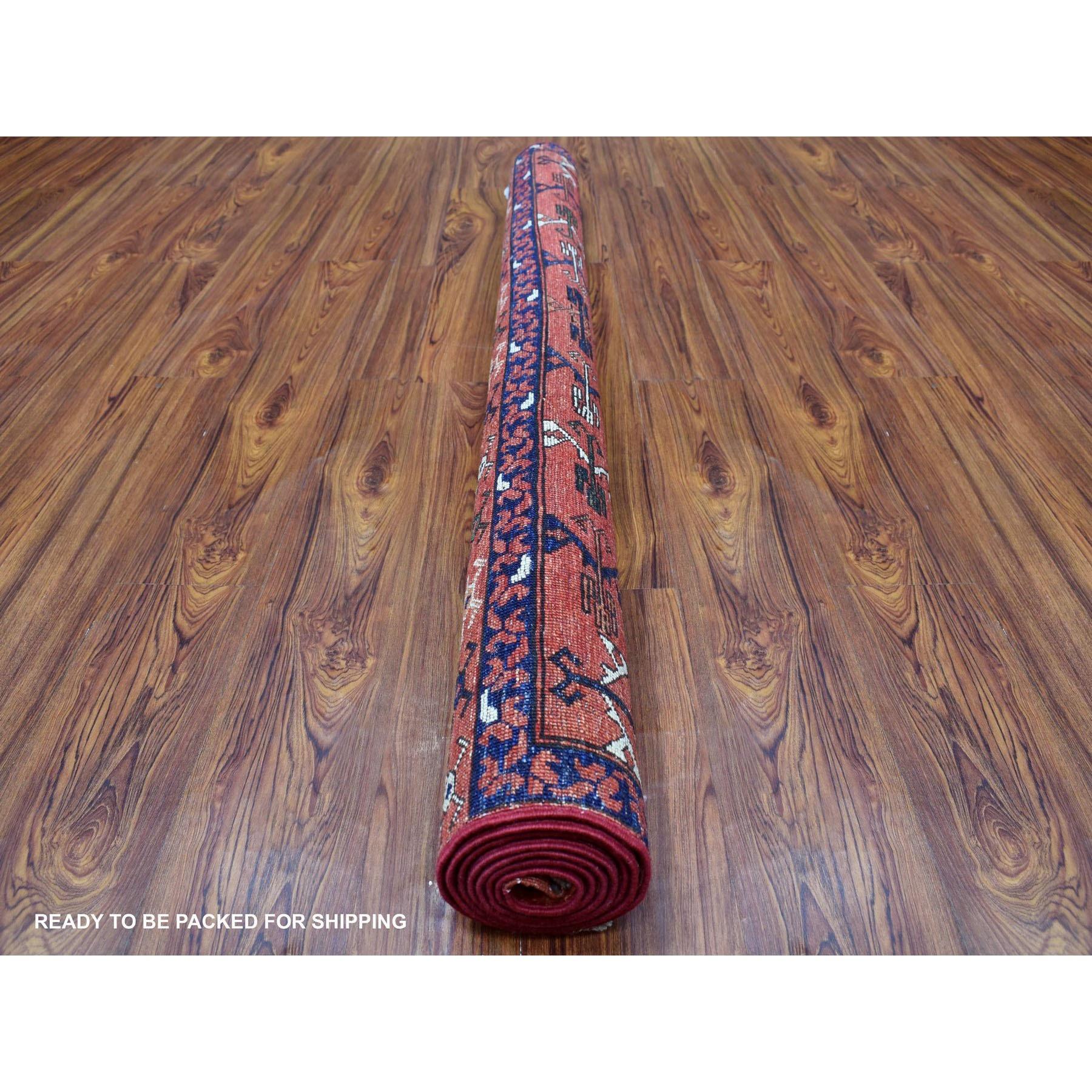 Alfombra Oriental Anudada a Mano con Diseño Geométrico Ersari Rojo Afgano de Lana Pura de 5'3 
