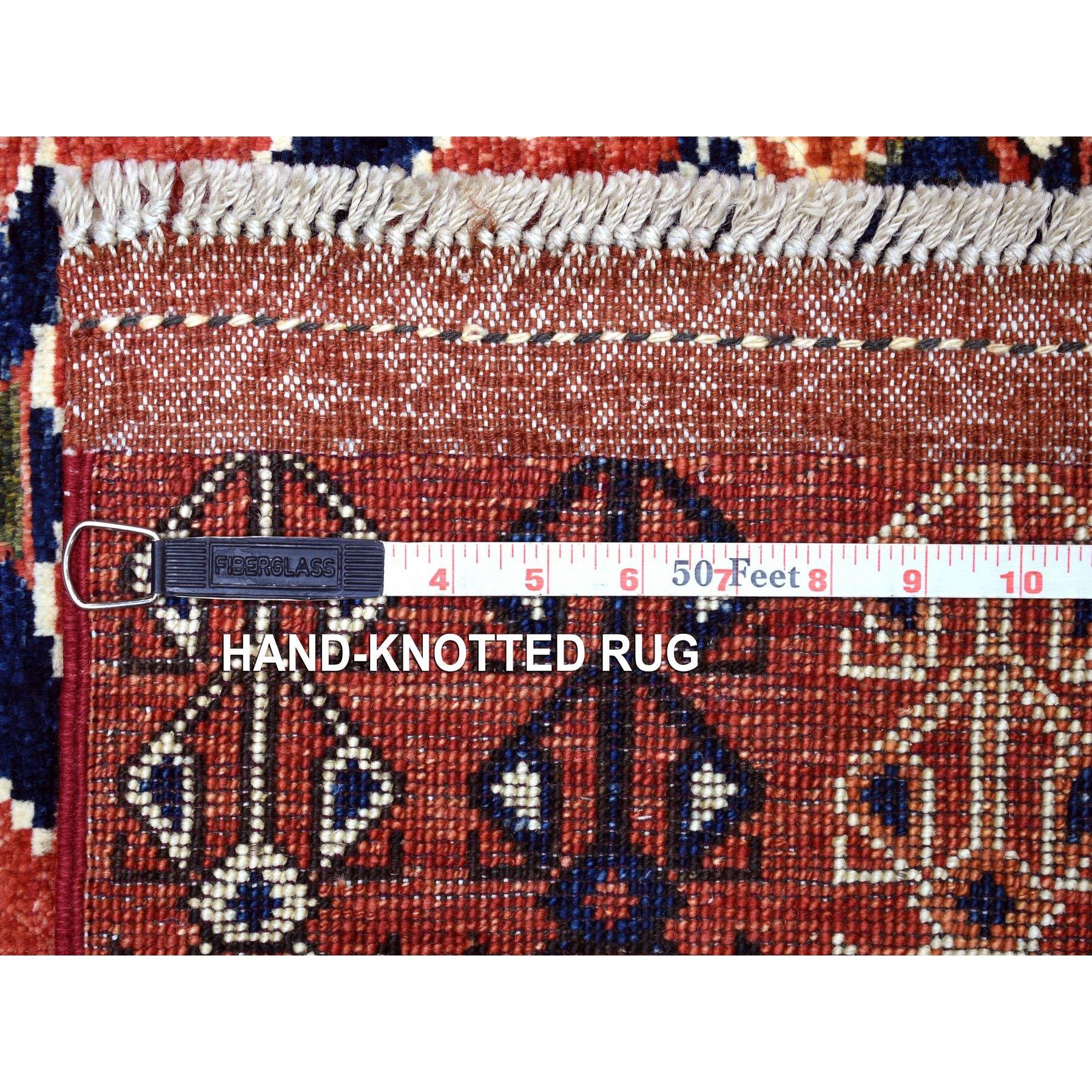 Alfombra Oriental Anudada a Mano con Diseño Geométrico Ersari Rojo Afgano de Lana Pura de 5'3 