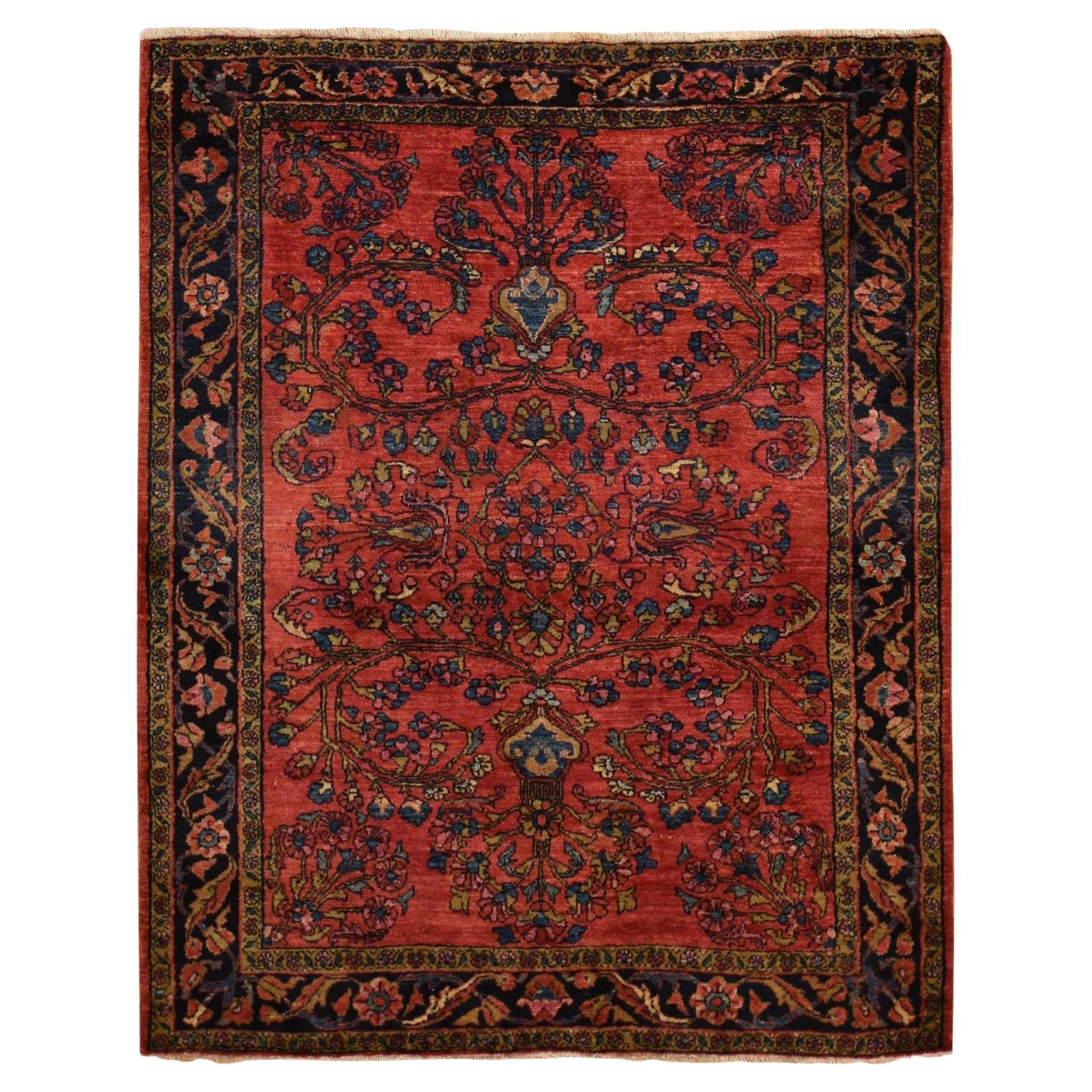 5'3"x6'7" Antique Persian Lilihan Crimson Red 100% Wool Hand Knotted 1910s Rug