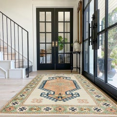 5.3x6.8 Ft Hand Knotted Modern Turkish Area Rug with Geometric Medallion Design