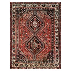 5'3 "x6'8" Red Vintage Persian Shiraz Animal Figurines Hand Knots Rugs in pura lana