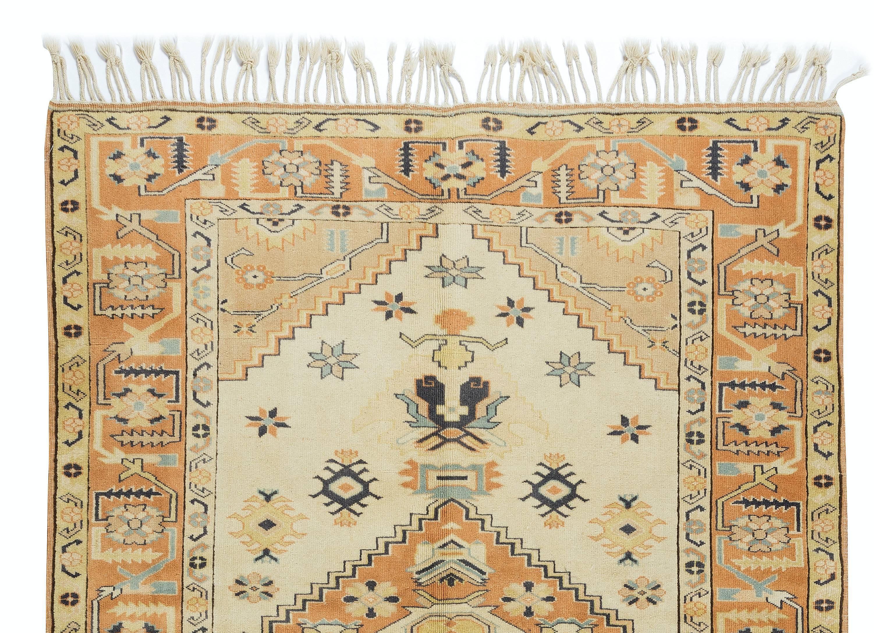 Turkish 5.3x6.9 Ft Mid-Century Handmade Anatolian Rug with Geometric Medallion Design For Sale