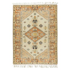 5.3x6.9 Ft Modern Handmade Turkish Wool Area Rug with Geometric Medallion Design