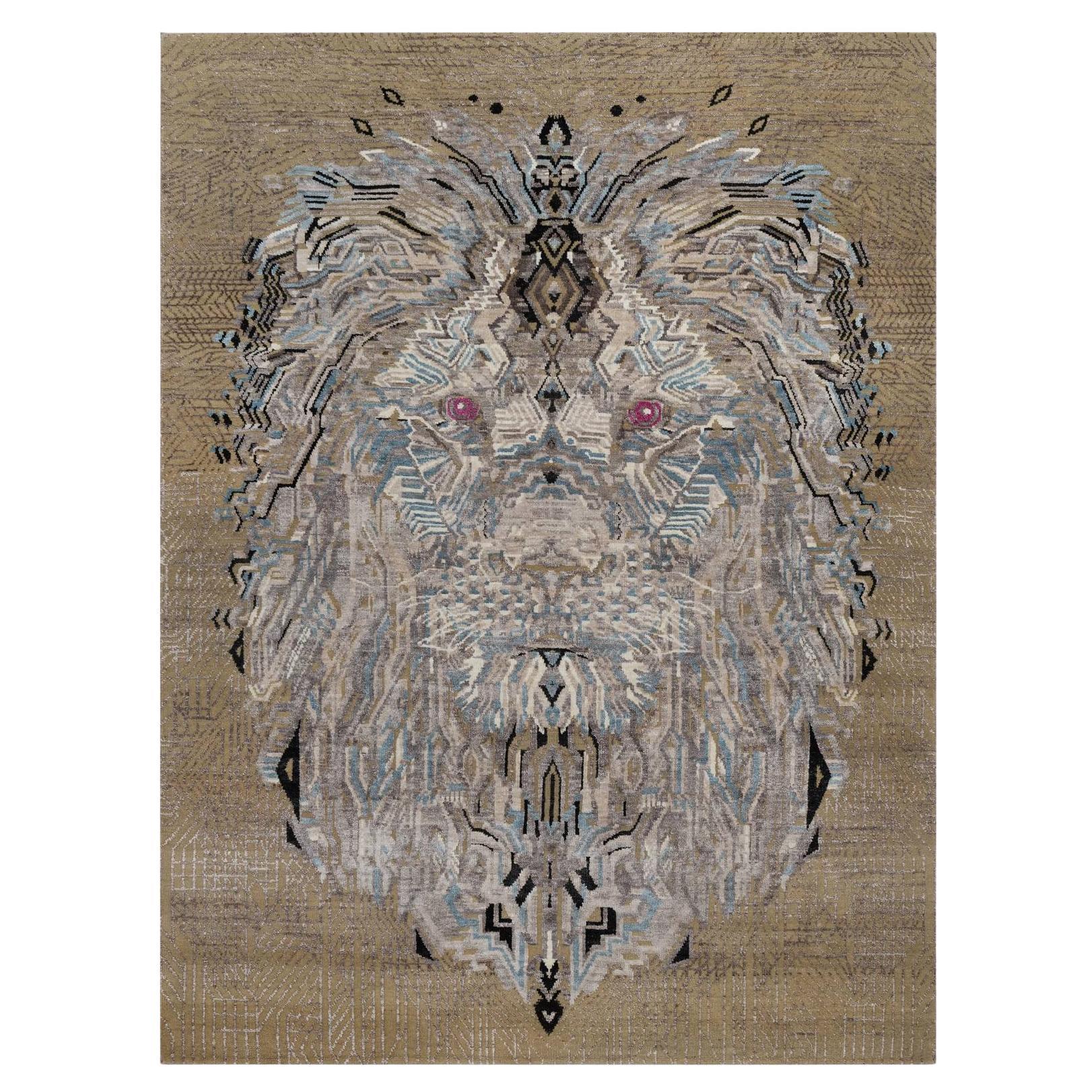 5
3"x7
 Brown The Maharaja Lion Novelty Wool 
Silk Hand Knotted Oriental Rug