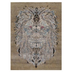 5
3"x7
 Brown The Maharaja Lion Novelty Wool 
Silk Hand Knotted Oriental Rug
