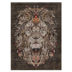 5
3"x7
 Brown The Maharaja Lion Novelty Wool 
Silk Hand Knotted Rug