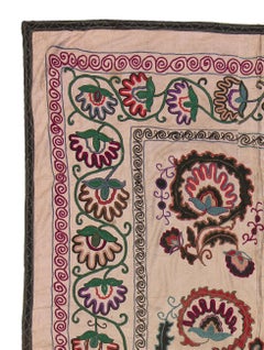 5.3x7 Ft Vintage C.Asian Suzani Textile, Embroidered Wall Hanging or Bed Cover