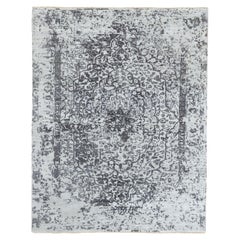 5'3 "x7' Laine grise et soie pure Broken Persian Design Tapis d'Orient noué à la main