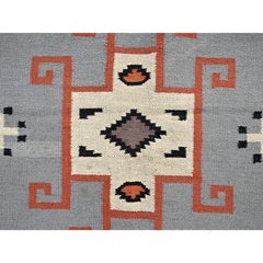 5'3"x7' Medium Gray Flat Weave American Indian Southwest Hand Woven Wool Rug