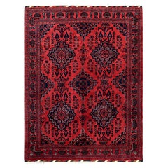 5'3 "x7' Tapis Afghan Khamyab rouge avec design géométrique noué à la main en pure laine