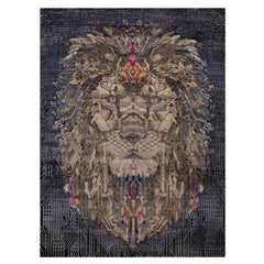 5
3"x7
1" Black Wool 
Silk Hand Knotted The Maharaja Lion Novelty Oriental Rug