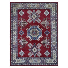 5
3 "x7
1" Rosso, Kazak speciale afghano con disegno geometrico, Tappeto in lana annodato a mano