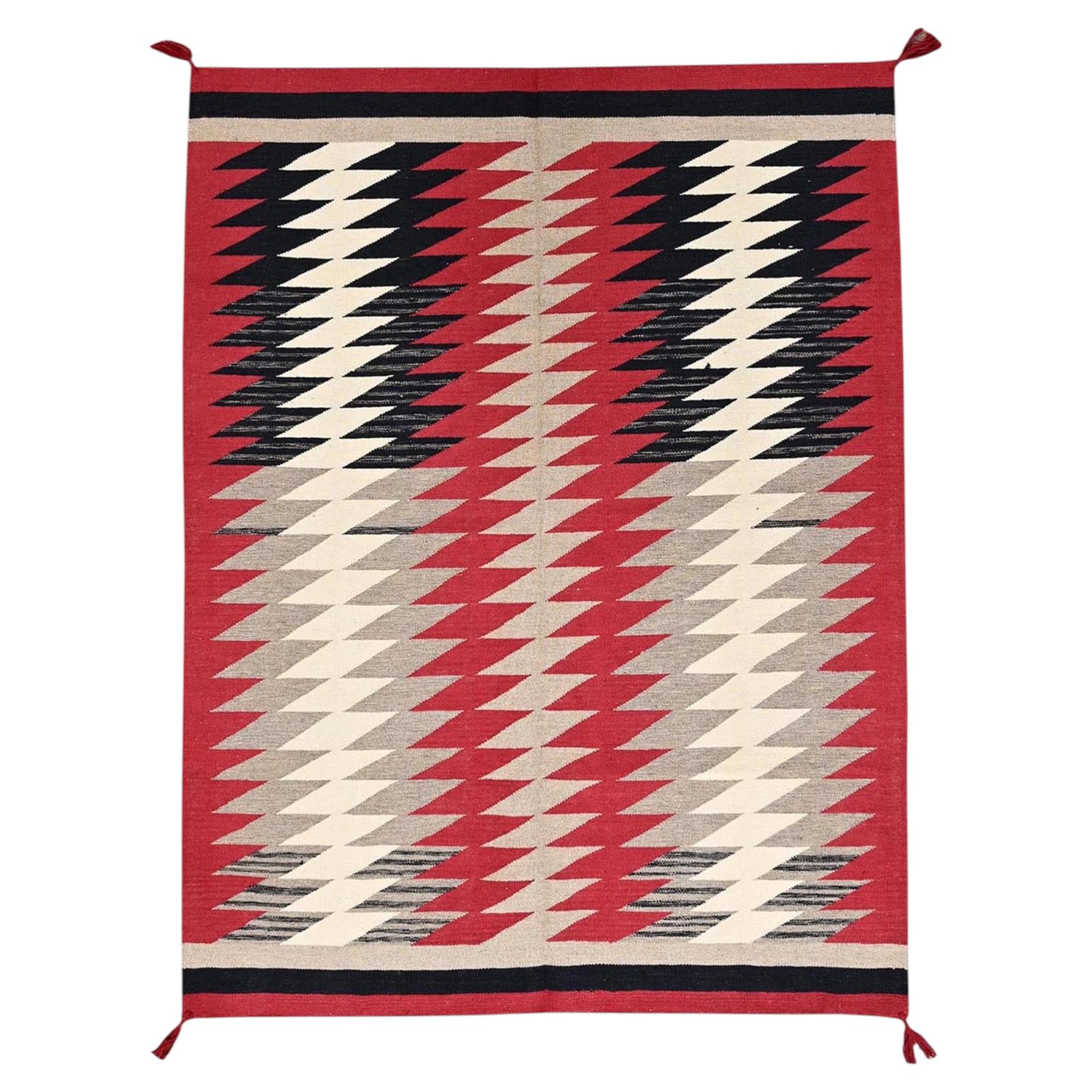 5'3"x7'1" Red Southwest Geometric Design Hand Woven Flat Weave Wool Oriental Rug