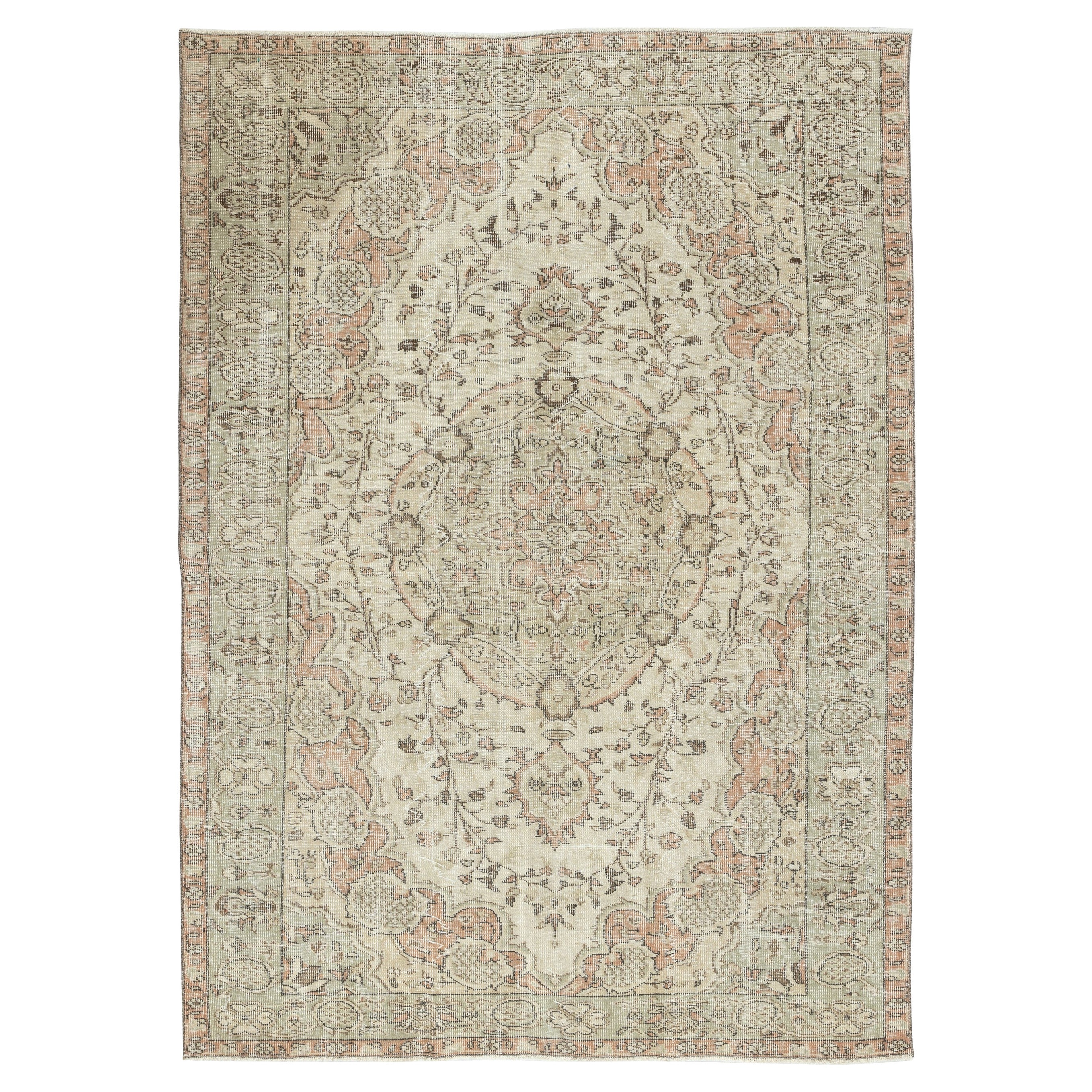 5.3x7.3 Ft Vintage Handgeknüpfter Türkischer Teppich für rustikale Bauernhaus Interieurs im Angebot