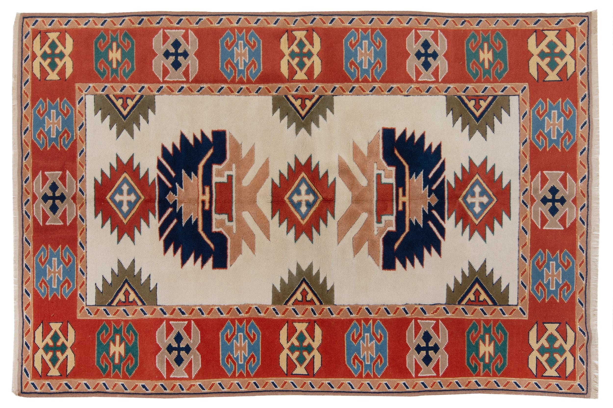 Hand-Knotted 5.3x7.4 Ft Fine Hand Knotted Vintage Anatolian Area Rug with All Natural Dyes For Sale