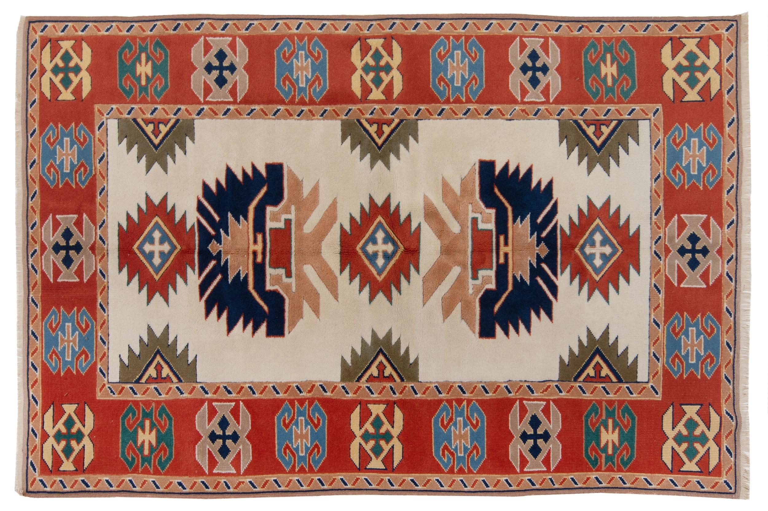 5.3x7.4 Ft Feiner handgeknüpfter Anatolischer Vintage-Teppich mit allen natürlichen Farbstoffen (Handgeknüpft) im Angebot