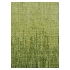 5'3"x7'4" Pickle Green Densely Woven Vertical Ombre Design Hand Knotted Wool Rug