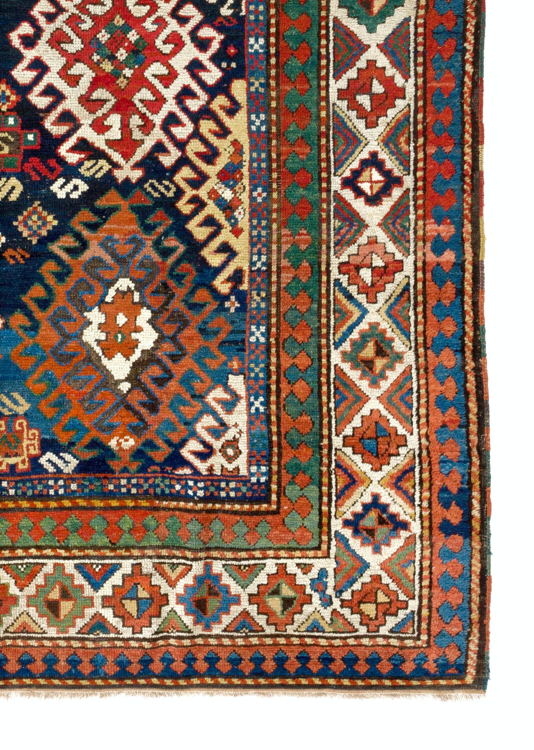 19th Century Antique Caucasian Bordjalou Kazak Rug, circa 1870 For Sale