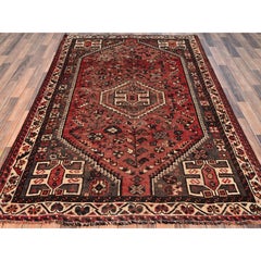 5'3"x7'7" Biush Red Vintage Persian Shiraz Hand Knotted Zero Pile Pure Wool Rug