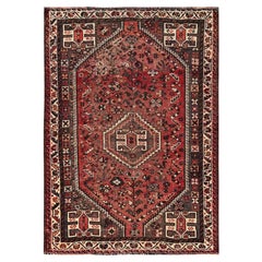 5
3 "x7
7" Biush Red Vintage Persian Shiraz Hand Knotsted Zero Pile Pure Wool Rug