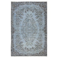 5.3x7.8 Ft Modern Handmade Rug. Turkish Vintage Carpet Over-Dyed in Light Blue