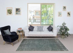 5.3x8 Ft Contemporary Hand-knotted Area Rug. Green Color Turkish Floor Covering