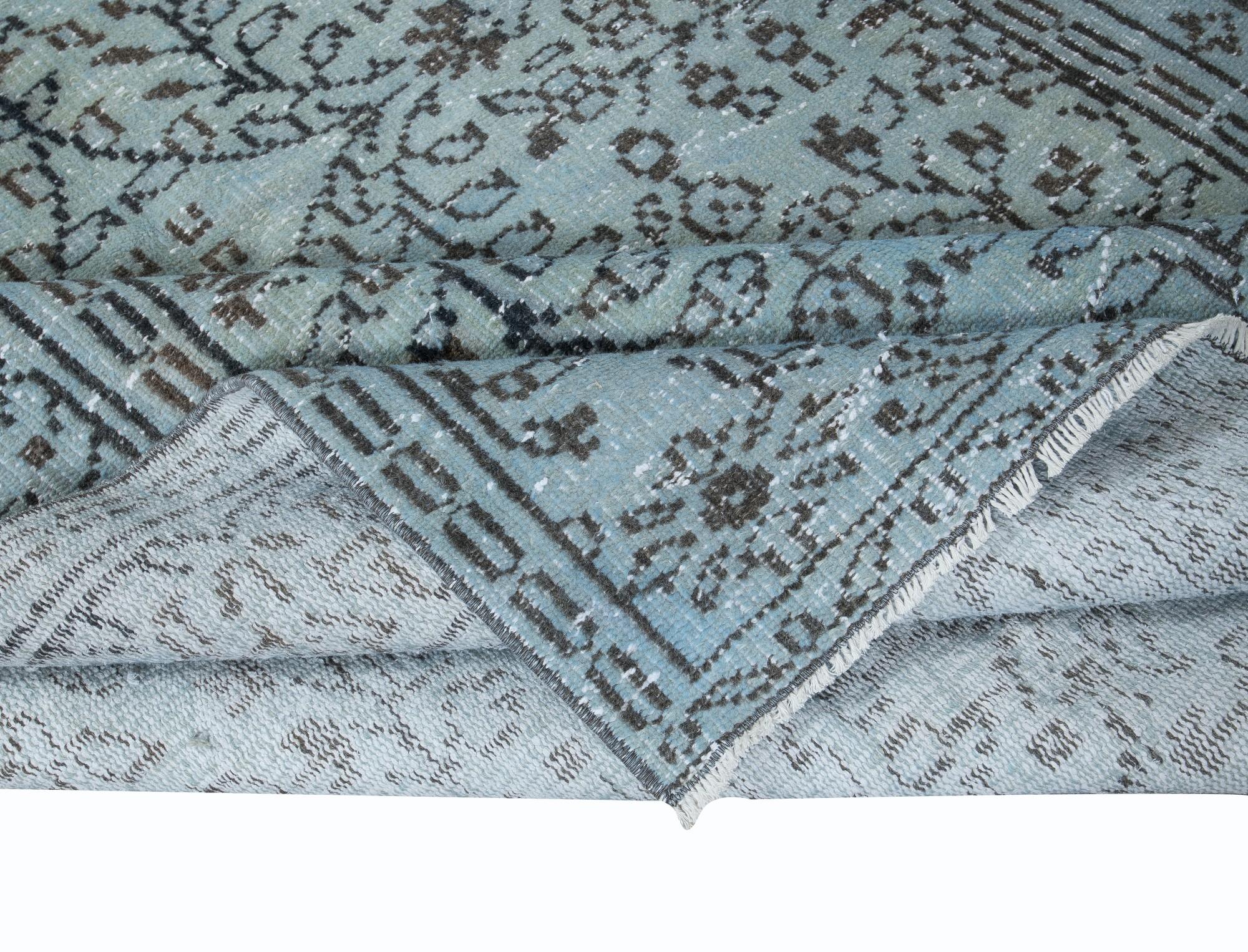 Modern 5.3x8 Ft Ethnic Handmade Turkish Rug in Light Blue, Vintage Floral Carpet For Sale