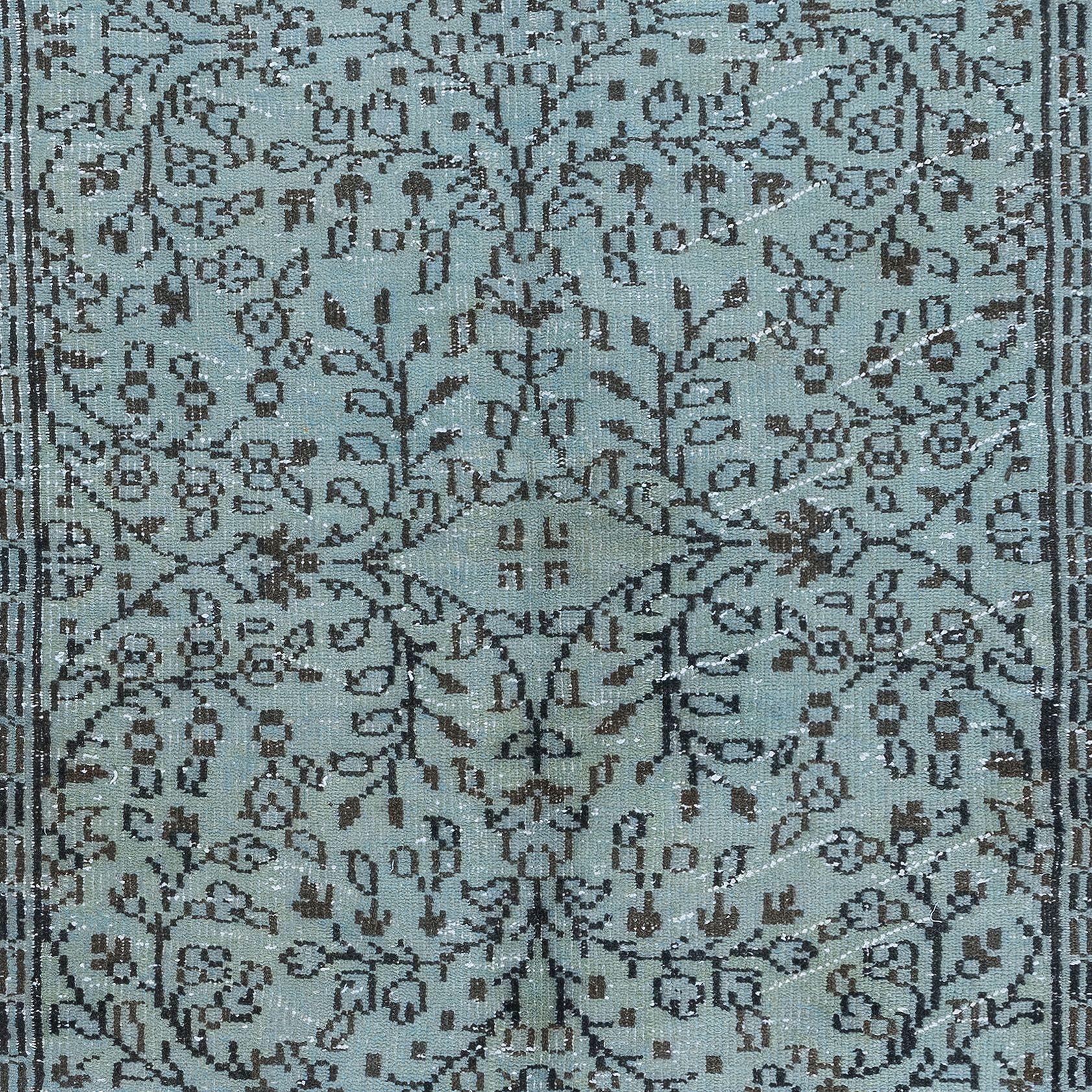 5.3x8 Ft Ethnic Handmade Turkish Rug in Light Blue, Vintage Floral Carpet In Good Condition For Sale In Philadelphia, PA