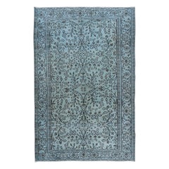 Tappeto etnico turco fatto a mano 5.3x8 Ft in azzurro, tappeto floreale vintage