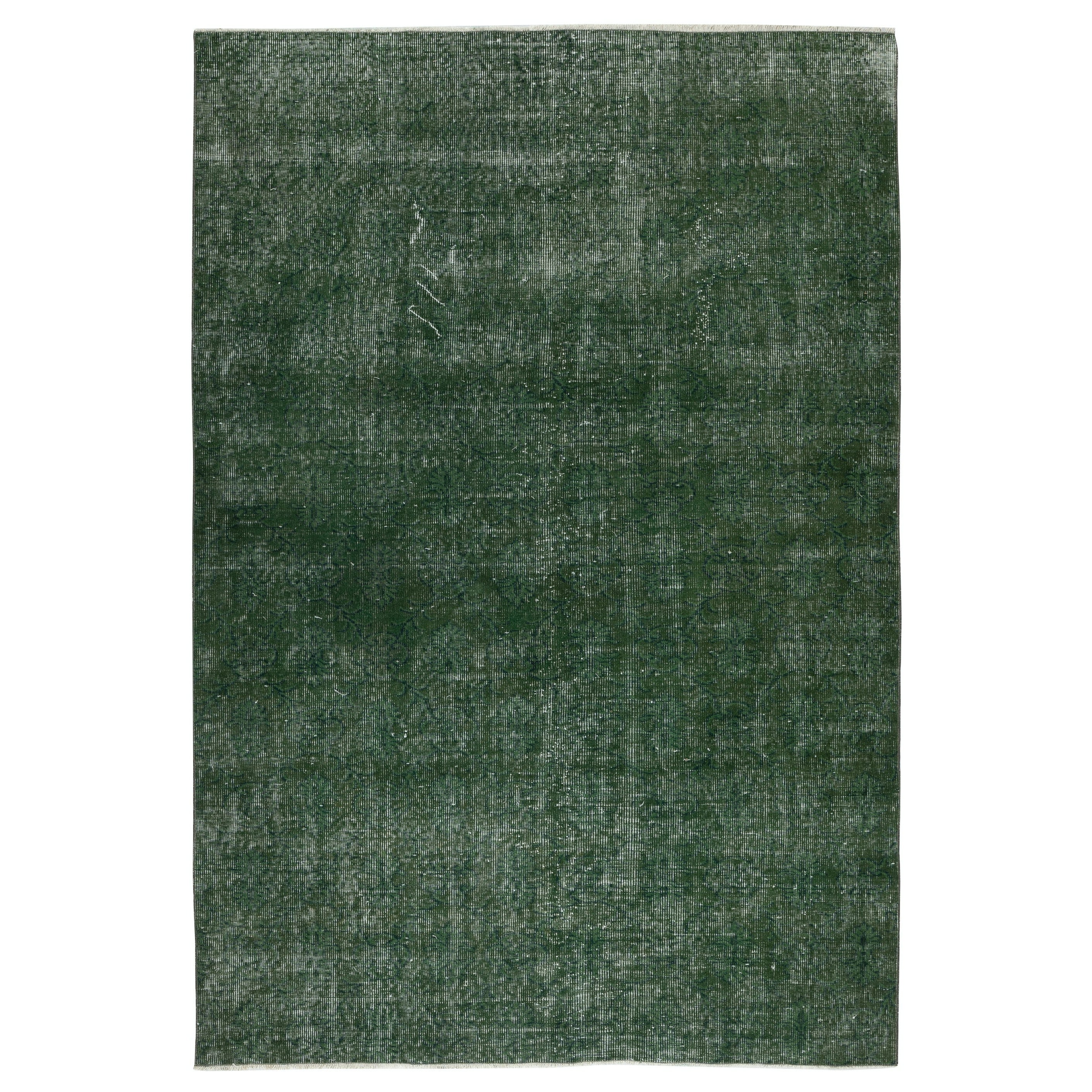 5.3x8 Ft Green Overdyed Vintage Teppich für moderne Innenräume. Handgefertigt in der Türkei