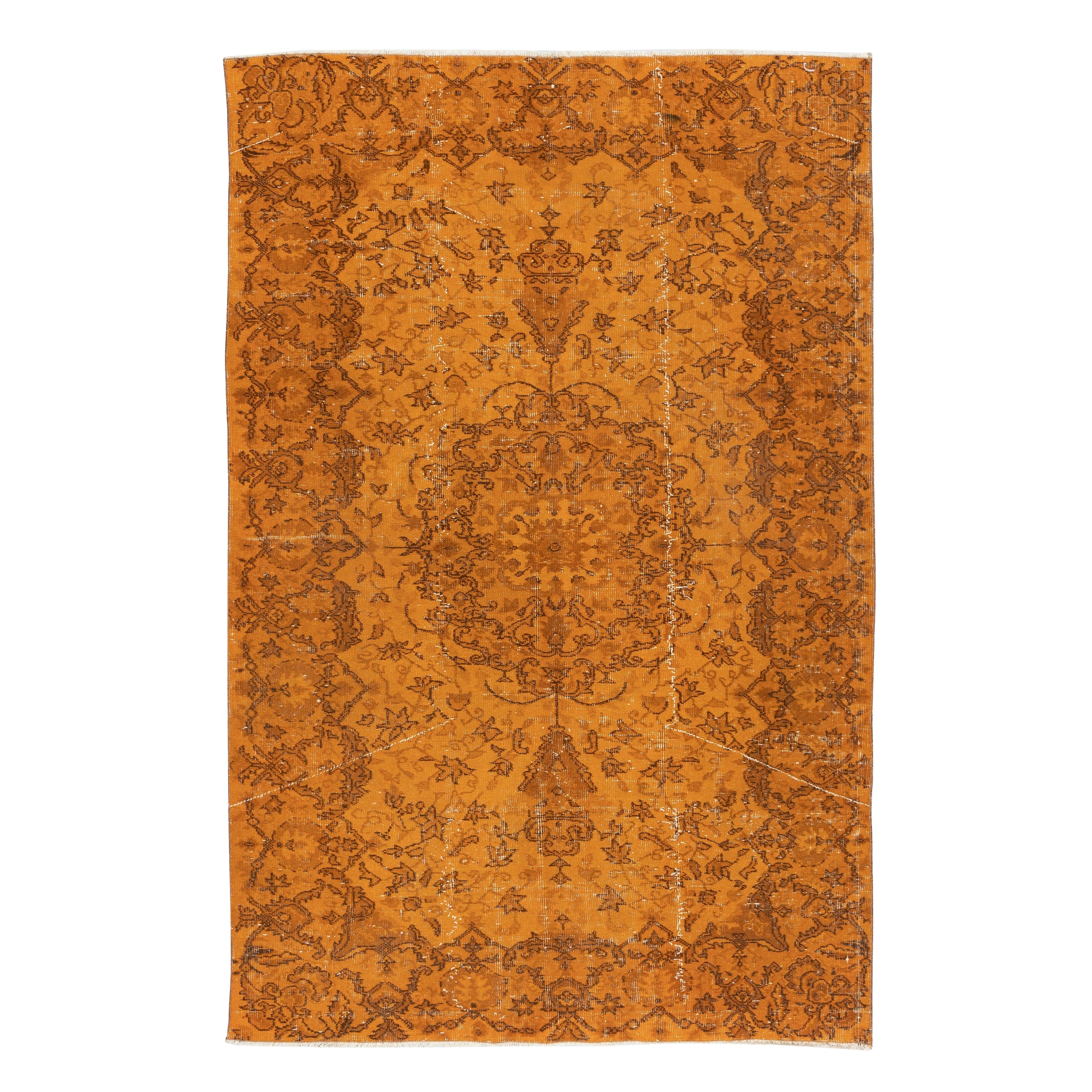 5.3x8 Ft Orange Redyed Vintage Rug für moderne Innenräume. Handgeknüpft in der Türkei