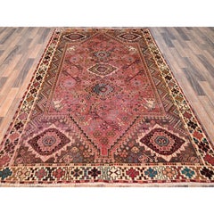 5'3"x8' Pink Vintage Persian Shiraz with All Over Design Hand Knotted Wool Rug