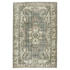 Distressed Look Vintage Handmade Turkish Oushak Rug in Green & Beige