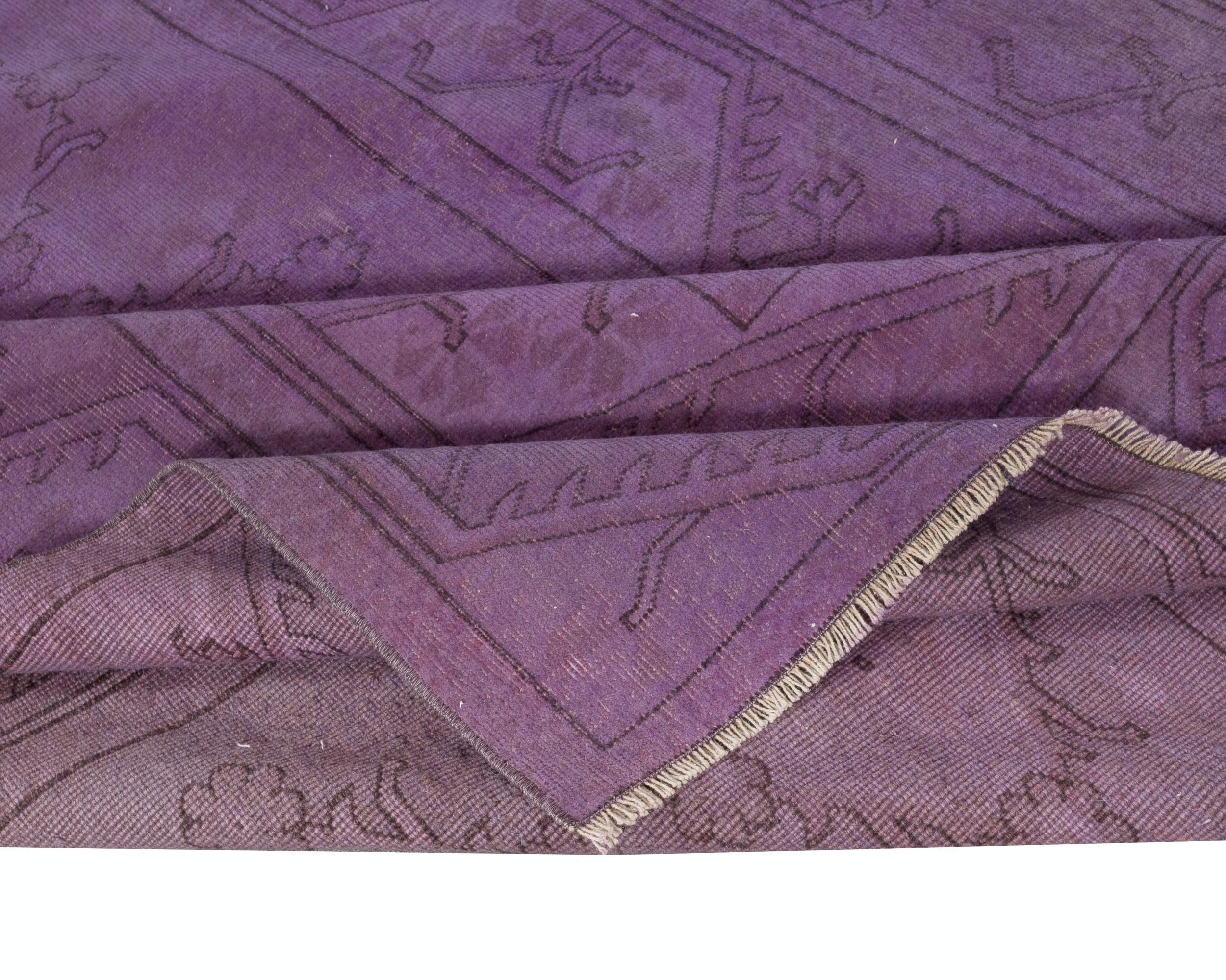 5.3x8.2 Ft Lila Farbe Handmade Wolle Anti-bakterielle Türkisch Milas Teppich (Moderne) im Angebot